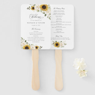 Sonnenblumen Weiße Blumen Grün Hochzeitsprogramm Fächer