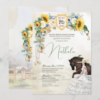 Sonnenblumen Weißrosen Western Charra Quinceanera Einladung