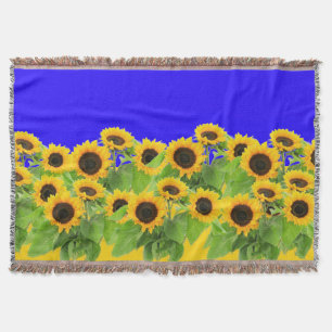 Sonnenblumen werfen unbedruckte ukrainische Flagge Decke