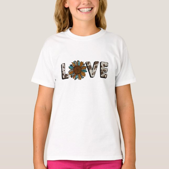 Sonnenblumen Western Liebe Boho Summer Animal Prin T-Shirt (Vorderseite)