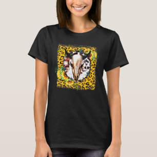 Sonnenblumen Western Türkis Leopard Kuh Bull Skul T-Shirt