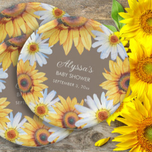 Sonnenblumen White Daisies Brown Babydusche Pappteller