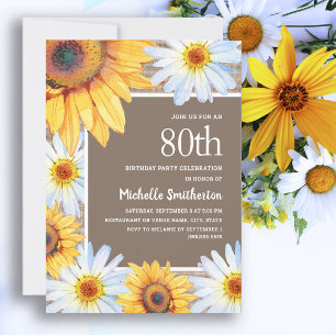 Sonnenblumen White Daisies Burlap 80. Geburtstag Einladung