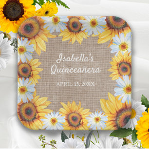 Sonnenblumen White Daisy Burlap Quinceñera Name Pappteller