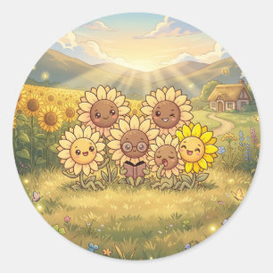 Sonnenblumen-Wiesen-Freunde-Aufkleber Runder Aufkleber