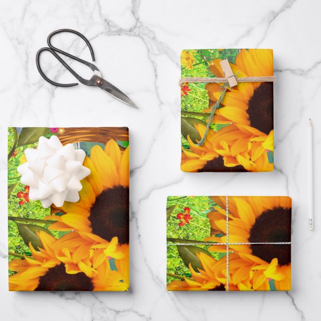 Sonnenblumen & Wildblumen - Blumengarten Geschenk Geschenkpapier Set (Vorderseite)