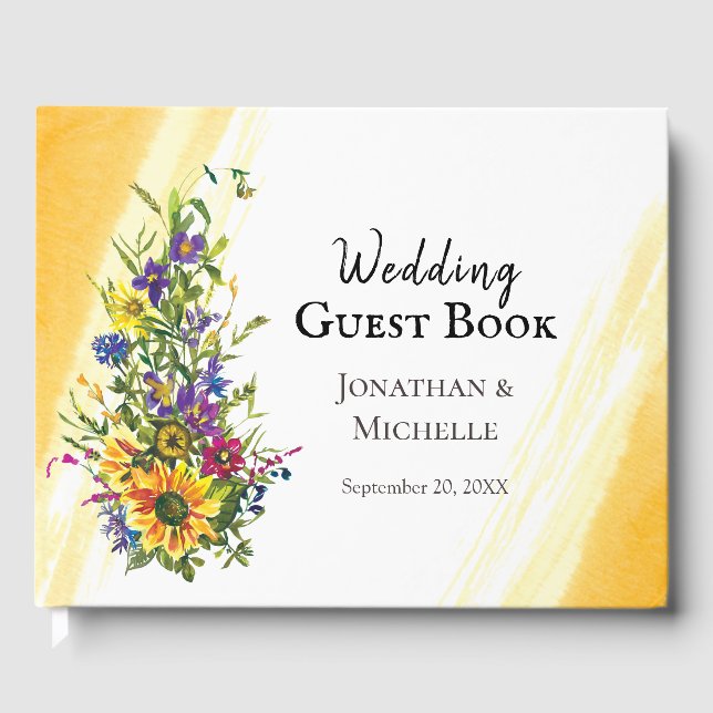 Sonnenblumen Wildblumen Gelbe Grüne Hochzeit Gästebuch (Vorderseite)