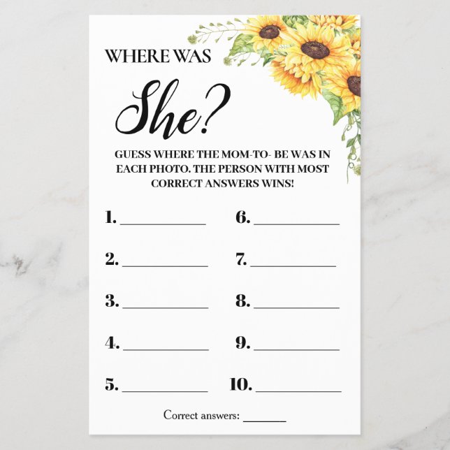 Sonnenblumen, wo sie Baby Duschkarte war Flyer (Vorne)