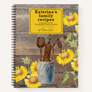 Sonnenblumen Wood Kitchen Utensils Familienrezepte Notizbuch