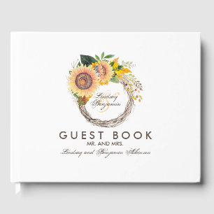 Sonnenblumen Wreath Rustikale Hochzeit im Herbst Gästebuch