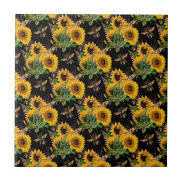Sonnenblumen Yellow Black Bees Bouquet Fliese