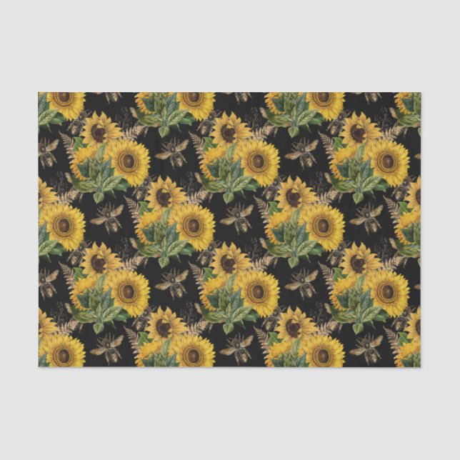 Sonnenblumen Yellow Black Bees Bouquet Seidenpapier (Vorderseite)