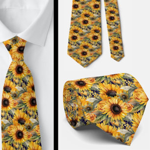 Sonnenblumen Yellow Navy Blauer Neck Tie Krawatte