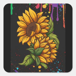 Sonnenblumen, zeichnend Kunst, Sonnenblumen Liebe Quadratischer Aufkleber