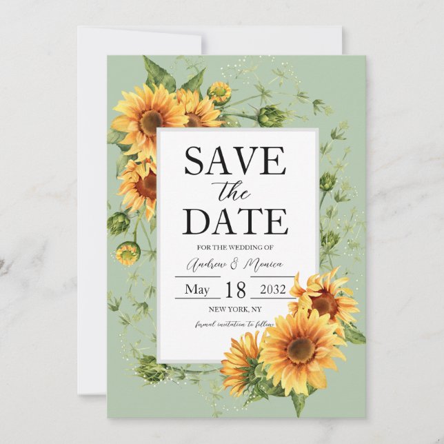 Sonnenblumen zeigen Grüne Hochzeit retten das Datu Save The Date (Vorderseite)