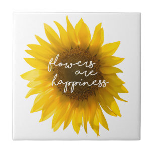 Sonnenblumen Zitat "Blumen sind Glück" Fliese