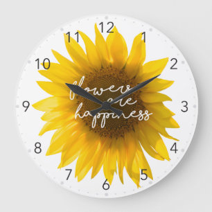 Sonnenblumen-Zitat "Blumen sind Glück" Große Wanduhr