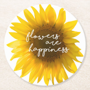Sonnenblumen-Zitat "Blumen sind Glück" Runder Pappuntersetzer