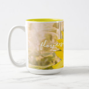 Sonnenblumen-Zitat "Blumen sind Glück" Zweifarbige Tasse