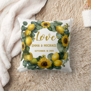 Sonnenblumen-Zitronen-Kranz-Liebesdesign Kissen