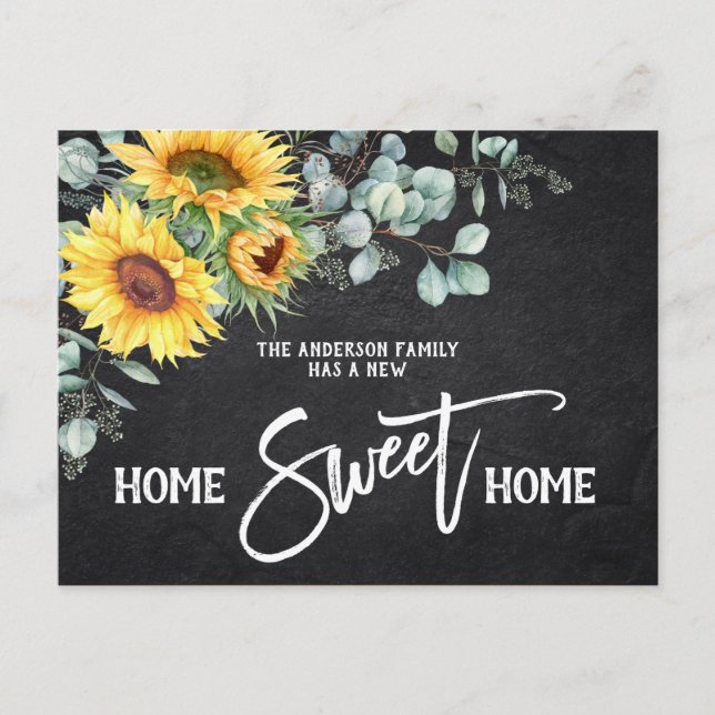 Sonnenblumen Zuhause Sweet Zuhause Moving Ankündig Postkarte (Vorderseite)