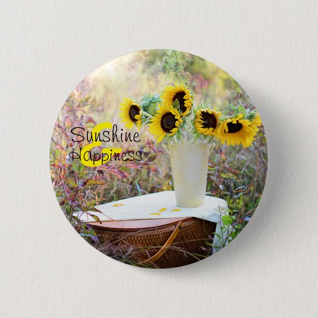 Sonnenblumenanordnung Sonnenschein und Glück Button (Vorderseite)
