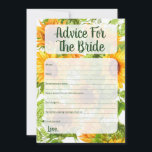 Sonnenblumenberater für das Brautduschenspiel Hinweiskarte<br><div class="desc">Sonnenblumen Blumen Bridal Advice Spiel für die Braut zu sein.</div>