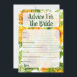 Sonnenblumenberater für das Brautduschenspiel Hinweiskarte<br><div class="desc">Sonnenblumen Blumen Bridal Advice Spiel für die Braut zu sein.</div>