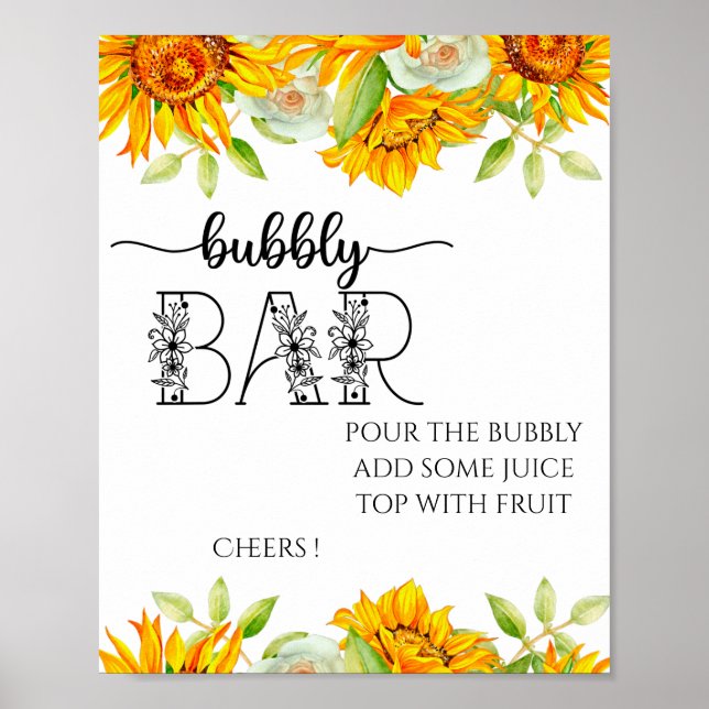 Sonnenblumenbläschen-Bar-Brautparty Poster (Vorne)