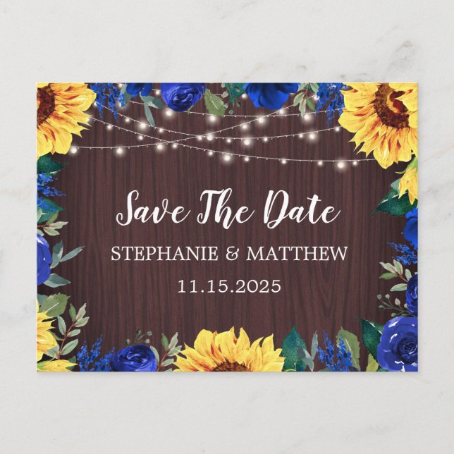 Sonnenblumenblume Bläserblume Holz Save the Date Ankündigungspostkarte (Vorderseite)