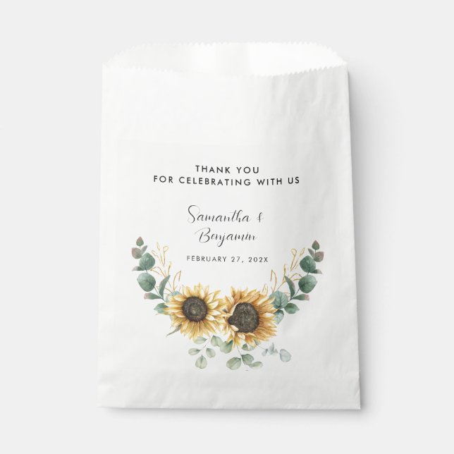 Sonnenblumenblume Eukalyptus Wedding Geschenktütchen (Vorderseite)