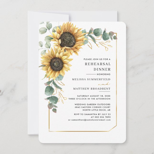 Sonnenblumenblume Hochzeitsessen Probe Einladung (Vorderseite)