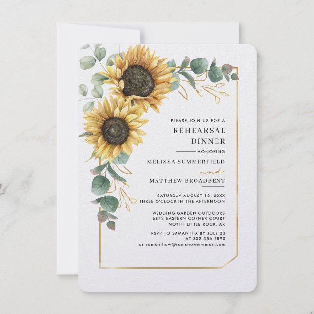 Sonnenblumenblume Hochzeitsessen Probe Einladung (Vorderseite)