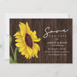 Sonnenblumenblume über der Hochzeit von Holz Save The Date