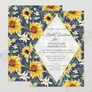 Sonnenblumenblume Wasserfarbe Foliage Navy Bridal Einladung