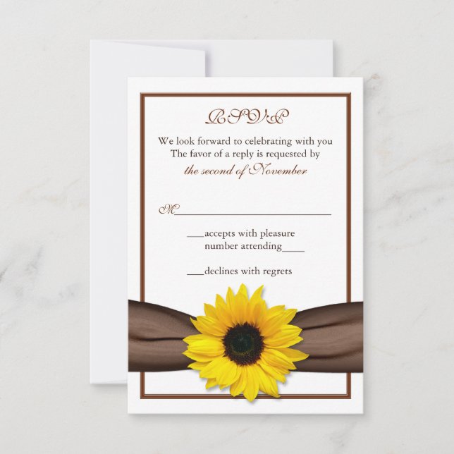 Sonnenblumenbraun-Band-Hochzeitskarte RSVP (Vorderseite)