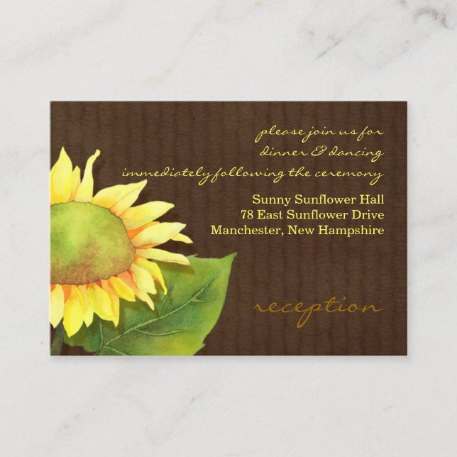 Sonnenblumenbraun Hochzeitsempfang Begleitkarte (Vorderseite)