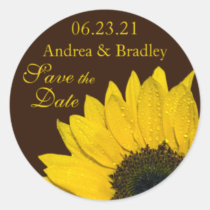 Sonnenblumenbraun Personalisierte Hochzeitskleber Runder Aufkleber