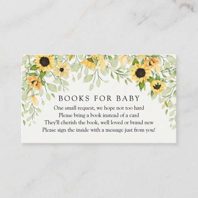 Sonnenblumenbücher für Babyaufkleber Begleitkarte (Vorderseite)