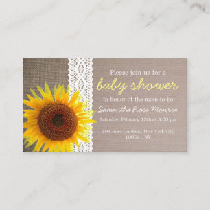 Sonnenblumenburlap & Lace Baby Showeinlage Einladu Begleitkarte