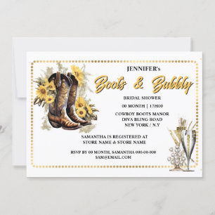 Sonnenblumencowgirl Stiefel mit blubbly Gold Rahme Einladung