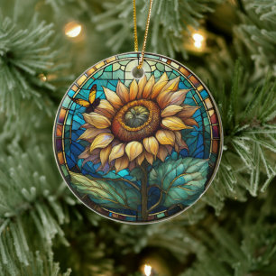 Sonnenblumendekor Keramik Gestaltete verglaste Opt Ornament
