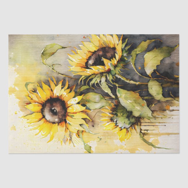 Sonnenblumendekoupage Wasserfarbe Seidenpapier (Vorderseite)