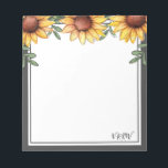 Sonnenblumenfarbe Mit Monogramm Notizblock<br><div class="desc">Personalisiertes Notizblock-Design mit Sonnenblumen. Einfach zu bedienende Vorlage. Geben Sie einfach Ihren eigenen Namen ein,  um es zu Ihrem eigenen zu machen. Mit Monogramm Buchstaben.</div>