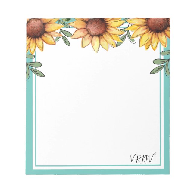 Sonnenblumenfarbe Mit Monogramm Notizblock (Vorderseite)