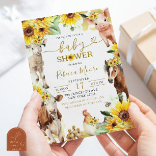 Sonnenblumenfarm Animal Summer Baby Dusche Einladung