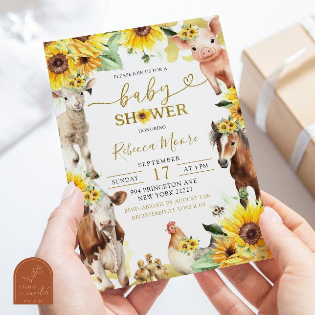 Sonnenblumenfarm Animal Summer Baby Dusche Einladung (Von Creator hochgeladen)