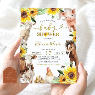 Sonnenblumenfarm Animal Summer Baby Dusche Einladung