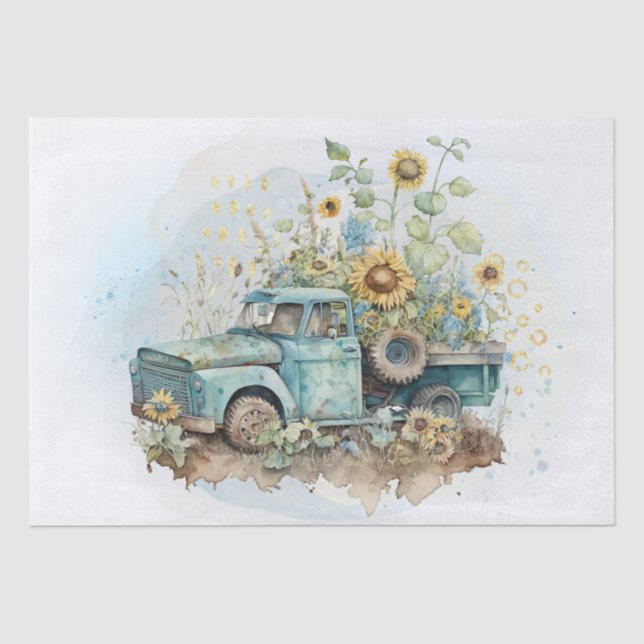 Sonnenblumenfarm Lieferwagen Truck Seidenpapier (Vorderseite)