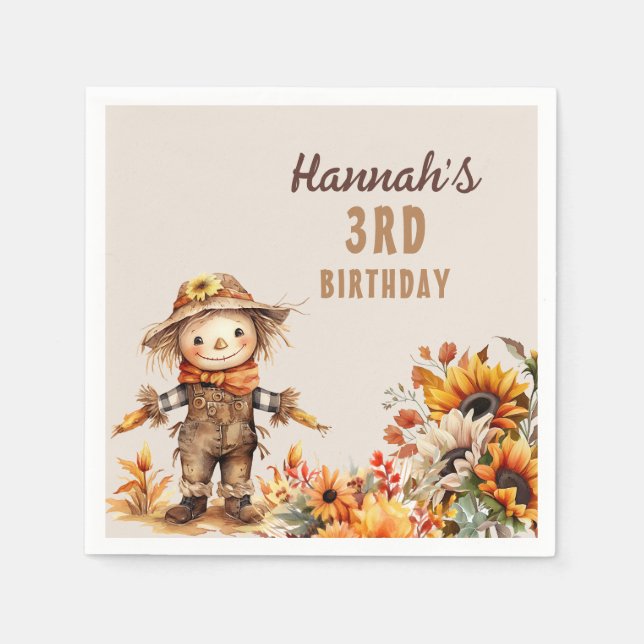 Sonnenblumenfarm Scarecrow Geburtstag Serviette (Vorderseite)